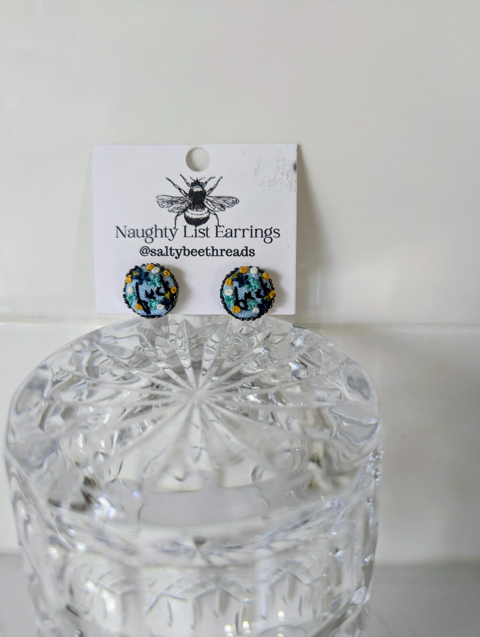Floral blue handmade earrings by Salty Bee Threads