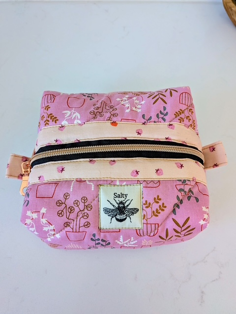 Floral pink tech puffy bag handmade by Salty Bee Threads
