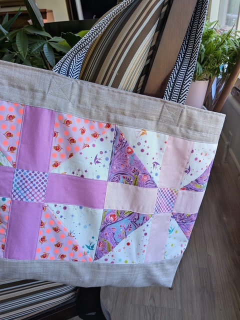 Quilted pink tote bag handmade by Salty Bee Threads