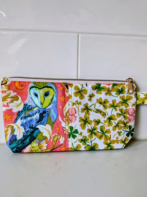 Owl print zipper pouch handmade by Salty Bee Threads